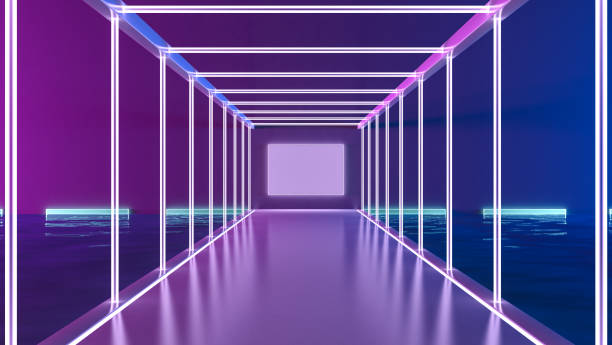 istock Futuristic architecture sci-fi hallway and corridor tunnel with neon lights background, 3d rendering 1388560498