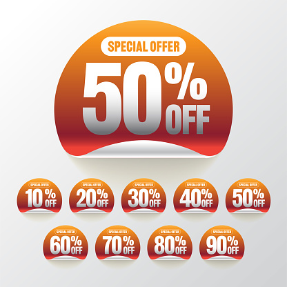 Discount circle label, sticker, tag, sign and icon banner business concept - Vector illustration.