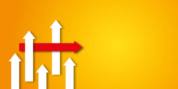 istock Red arrow change direction from group on orange background as metaphor for business creativity new idea. 1388564601