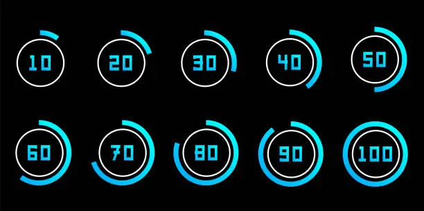 Vector illustration of circle percentage from ten to hundred