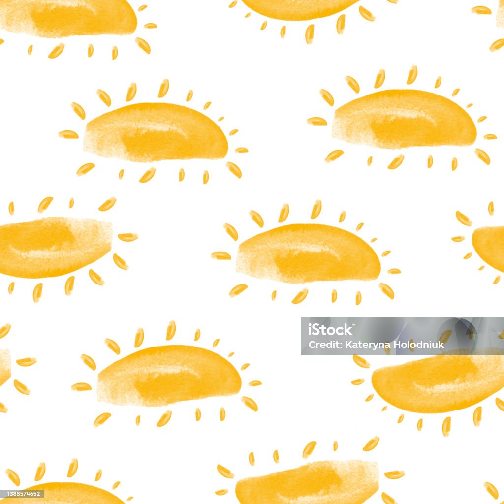 Sun And Rays Pattern Sun With Rays Watercolor Seamless Pattern Stock Illustration - Download ...