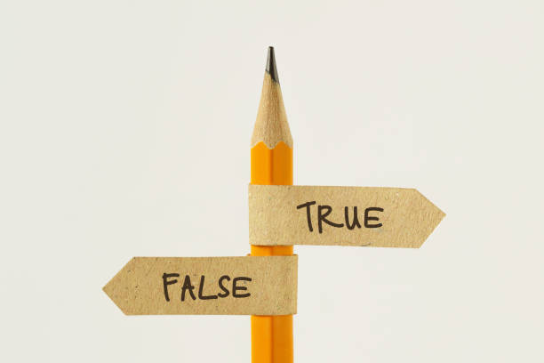 Pencil with true and false arrows stock photo