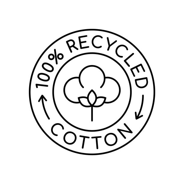 logo aus 100% recycelter baumwolle. stoff aus wiederverwendbaren materialien. - fashion industry textile man made material green stock-grafiken, -clipart, -cartoons und -symbole