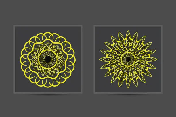Vector illustration of Yellow Abstract Lotus Mandala in dark Background