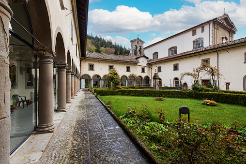 The internal garden of the Camaldoli monastery in Tuscany