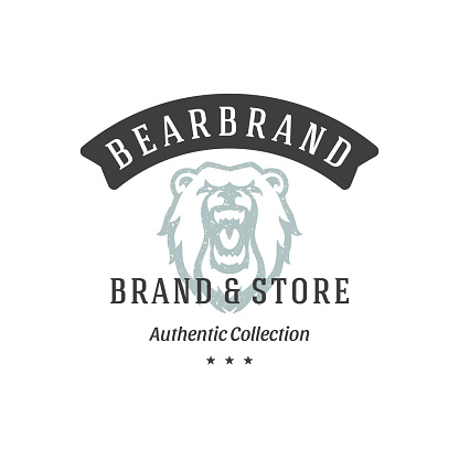 Bear hand drawn emblem isolated on white background vector illustration for labels, badges, t-shirt and other design.