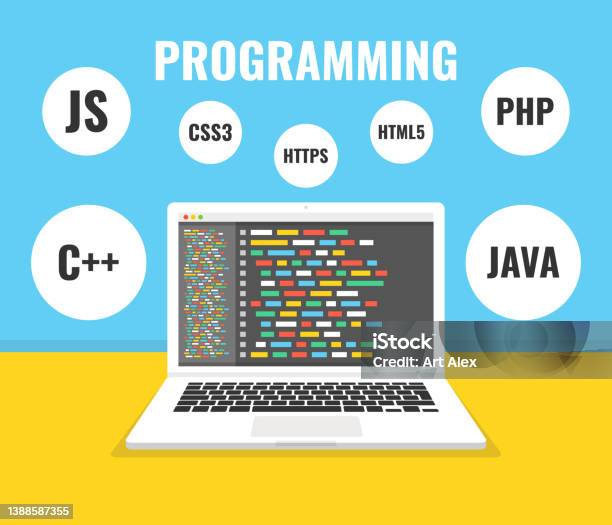 Layar Coding Pemrograman Pemrograman Konsep Pengembangan Web Kode Di Laptop Layar Ilustrasi ...