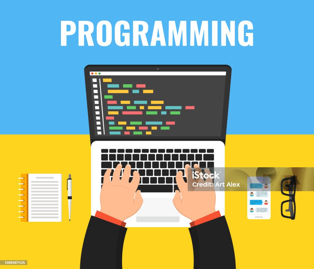 Programming Web Development Concept Code On The Screen Laptop Vector ...