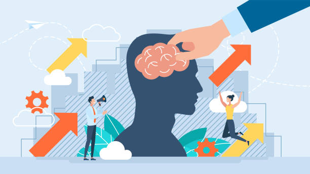 istock Brainstorming. Happy little characters rejoice in the growth of creativity. Concept of generation of innovative ideas, creative thought, creativity and imagination. Flat cartoon vector illustration. 1388587451