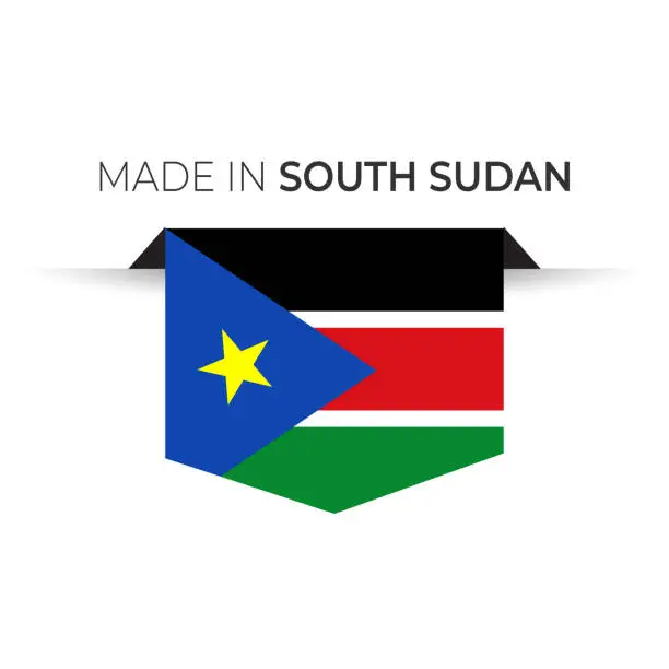 Vector illustration of Made in the South Sudan label, product emblem. White isolated background