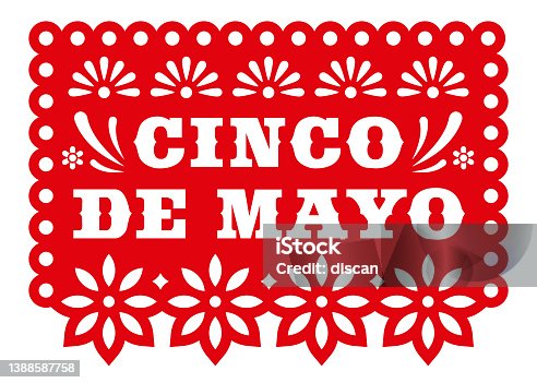 istock Cinco de mayo. Vector Papel Picado greeting card with floral and decorative elements. Paper cut template. Mexican paper garland. 1388587758
