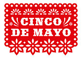 istock Cinco de mayo. Vector Papel Picado greeting card with floral and decorative elements. Paper cut template. Mexican paper garland. 1388587758
