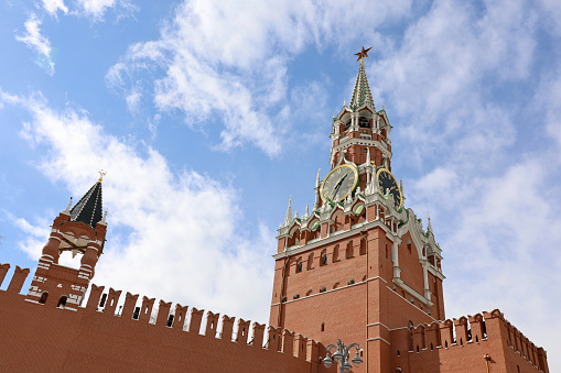 Chimes of Spasskaya tower, symbol of Russia on Red Square