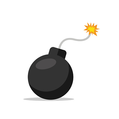 Bomb isolated on white background. Cartoon bom with burning fuse. Vector stock