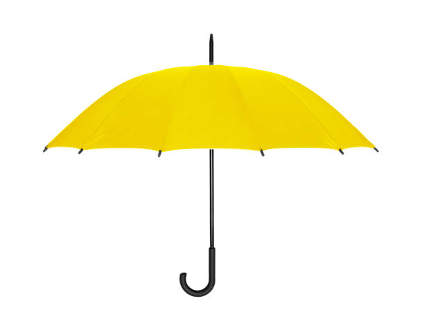 istock Open yellow umbrella isolated on white with clipping path 1388599176