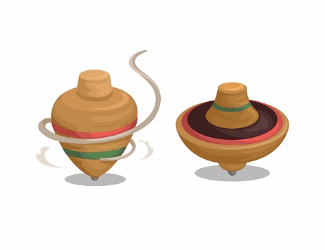 Wooden top toy aka gasing asian traditional toy set illustration vector