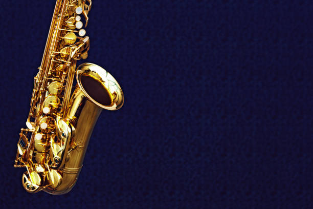Golden alto sax with plenty of copy space.