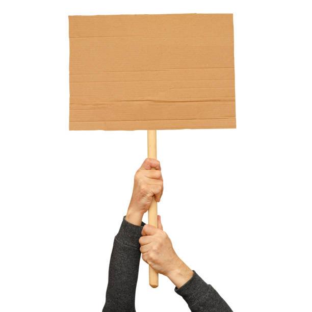 istock Posters of cardboard in his hands. Isolated on white. Copy space. 1388612013