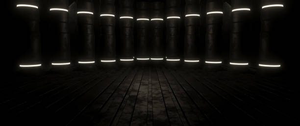 istock Sophisticated Empty Dark Rusty Scene With Lighting Dark Black Banner Background 3D Rendering 1388613319