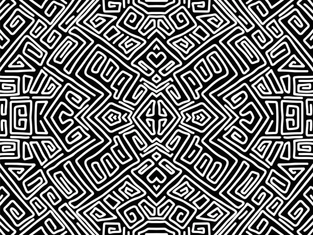 Vector illustration of Abstract background. Black and white ethnic texture. Aztec maya wallpaper.