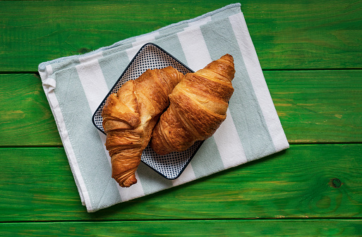 Freshly baked croissants on a plate