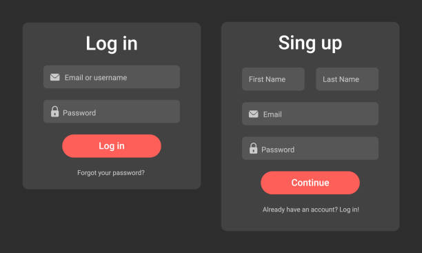 등록 양식 및 로그인 양식입니다. 다크 디자인 - log on stock illustrations