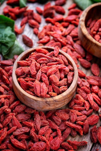 Goji berries in a wooden bowl
