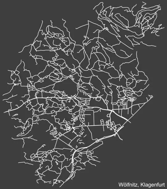 Vector illustration of Street roads map of the WÖLFNITZ DISTRICT, KLAGENFURT