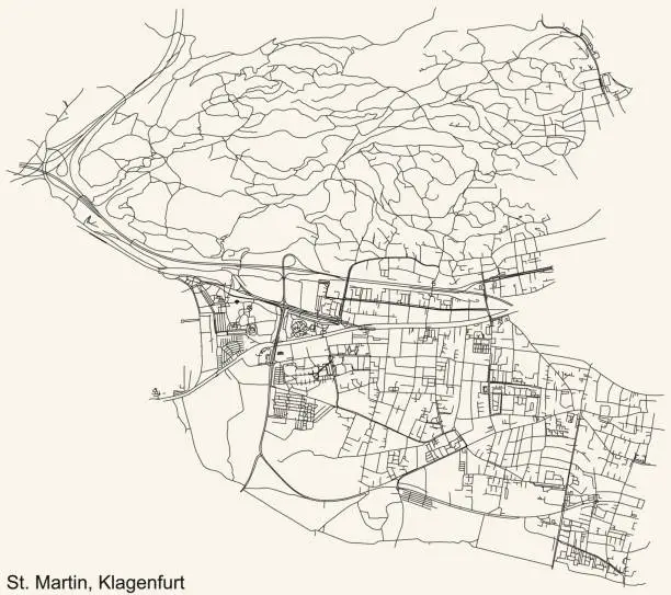 Vector illustration of Street roads map of the ST. MARTIN DISTRICT, KLAGENFURT