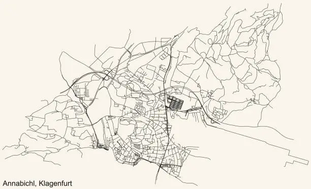 Vector illustration of Street roads map of the ANNABICHL DISTRICT, KLAGENFURT