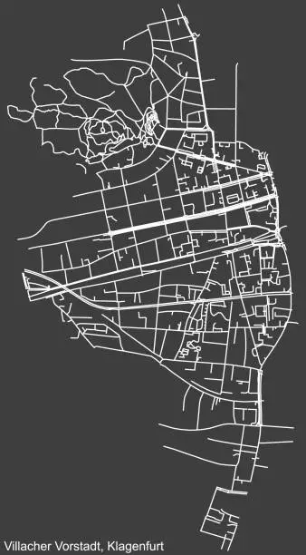 Vector illustration of Street roads map of the VILLACHER VORSTADT DISTRICT, KLAGENFURT