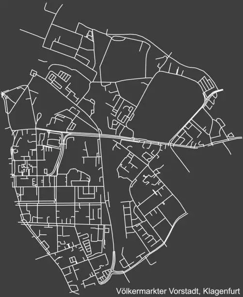 Vector illustration of Street roads map of the VÖLKERMARKTER VORSTADT DISTRICT, KLAGENFURT
