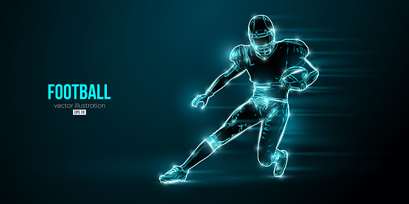 Realistic silhouette of an american football helmet man in action isolated black background. Vector illustration