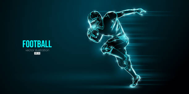 Realistic silhouette of an american football helmet man in action isolated black background. Vector illustration Realistic silhouette of an american football helmet man in action isolated black background. Vector illustration safety american football player stock illustrations