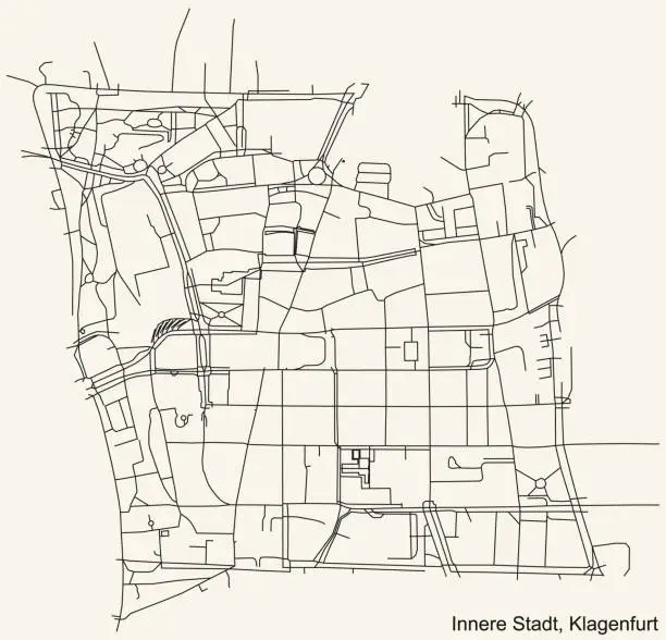 Vector illustration of Street roads map of the INNERE STADT DISTRICT, KLAGENFURT