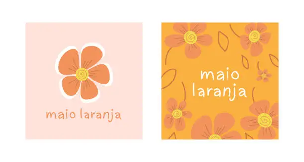 Vector illustration of postcards on Maio laranja campaign against violence research of children 18 may day