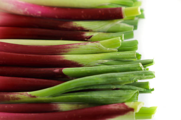 Macro photo of red salad onions on a white background