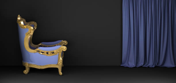 istock violet armchair and curtains with black wall 1388635226