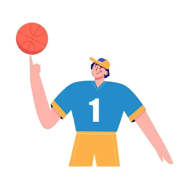 Vector illustration of Modern people playing basketball. character enjoying their hobbies, work, leisure. Vector illustration in flat cartoon style.