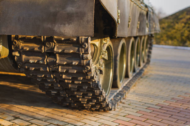 Tank caterpillars close up. War concept. Military equipment