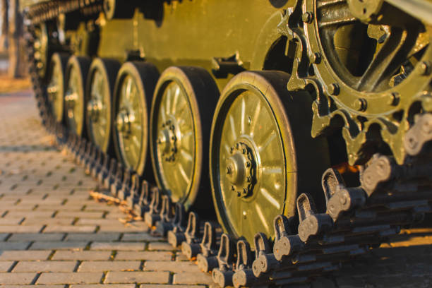 istock Tank caterpillars close up. War concept. Military equipment 1388637626