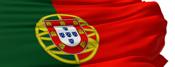 istock portuguese flag blowing in the wind on white background 1388640663