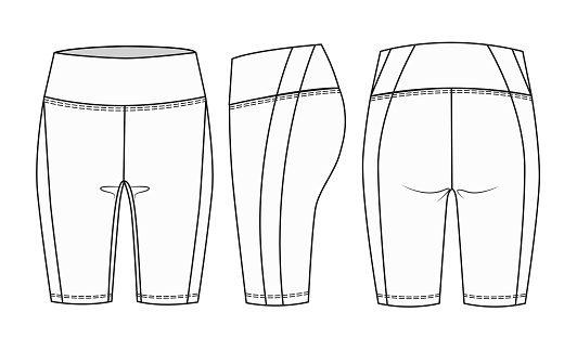 Girls Short Legging fashion flat sketch template. Women Active wear Biker Short Technical Fashion Illustration. Women cycling shorts fashion flat template.