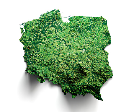 Poland Topographic Map 3d realistic Poland map Color texture and Rivers 3d illustration