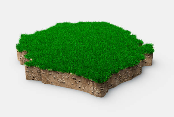istock Sierra Leone map soil land geology cross section with green grass and Rock ground texture 3d illustration 1388645258