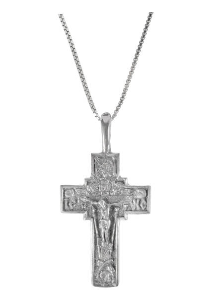 istock Silver crucifix necklace cross isolated on white background 1388646017