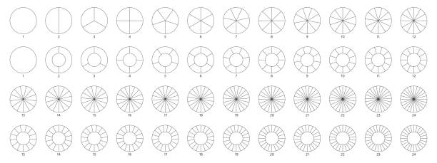 grafika linii plasterków segmentów. ikona wykresu kołowego. okrągła część schematu koła. wykres przekroju koła. infografika segmentowa 2,3,4,5,6. pięć faz, sześć cykli kołowych. element geometryczny. ilustracja wektorowa - 14 16 stock illustrations