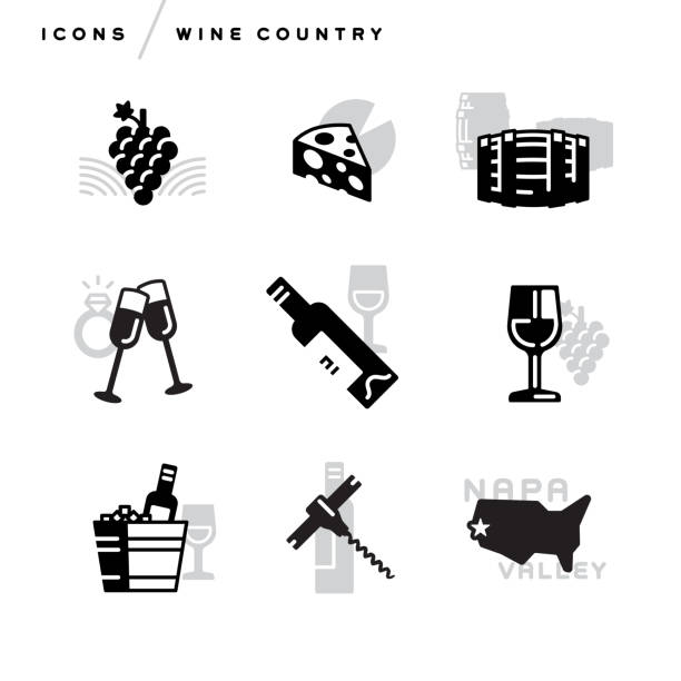 Creative abstract vector illustration of wine icons. Creative abstract vector illustration of wine icons. Geometric modern concept. Line art bottle ring glass drink alcohol cheese cork napa valley white red winery grapes vineyard barrel isolate outline wine and oenology graphic stock illustrations