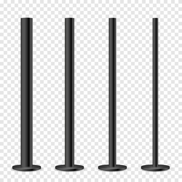 istock Realistic metal poles collection isolated on transparent background. Glossy black steel pipes of various diameters. Billboard or advertising banner mount, holder. Vector illustration 1388654087