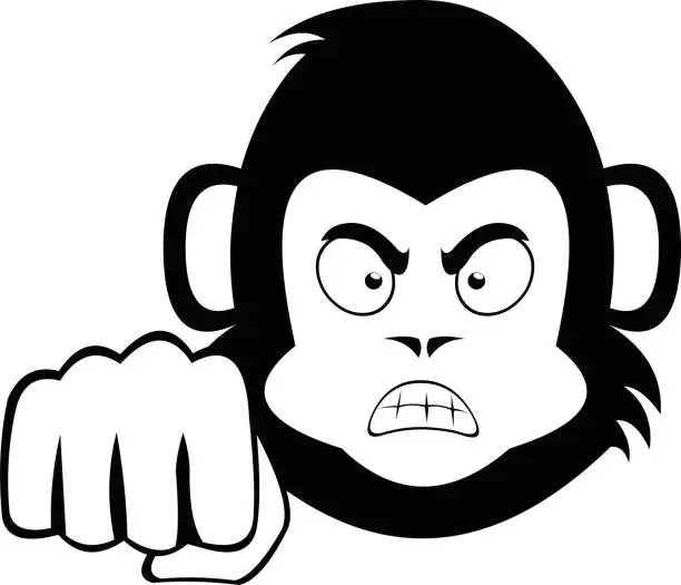 Vector illustration of vector illustration face monkey or gorilla cartoon punch black and white